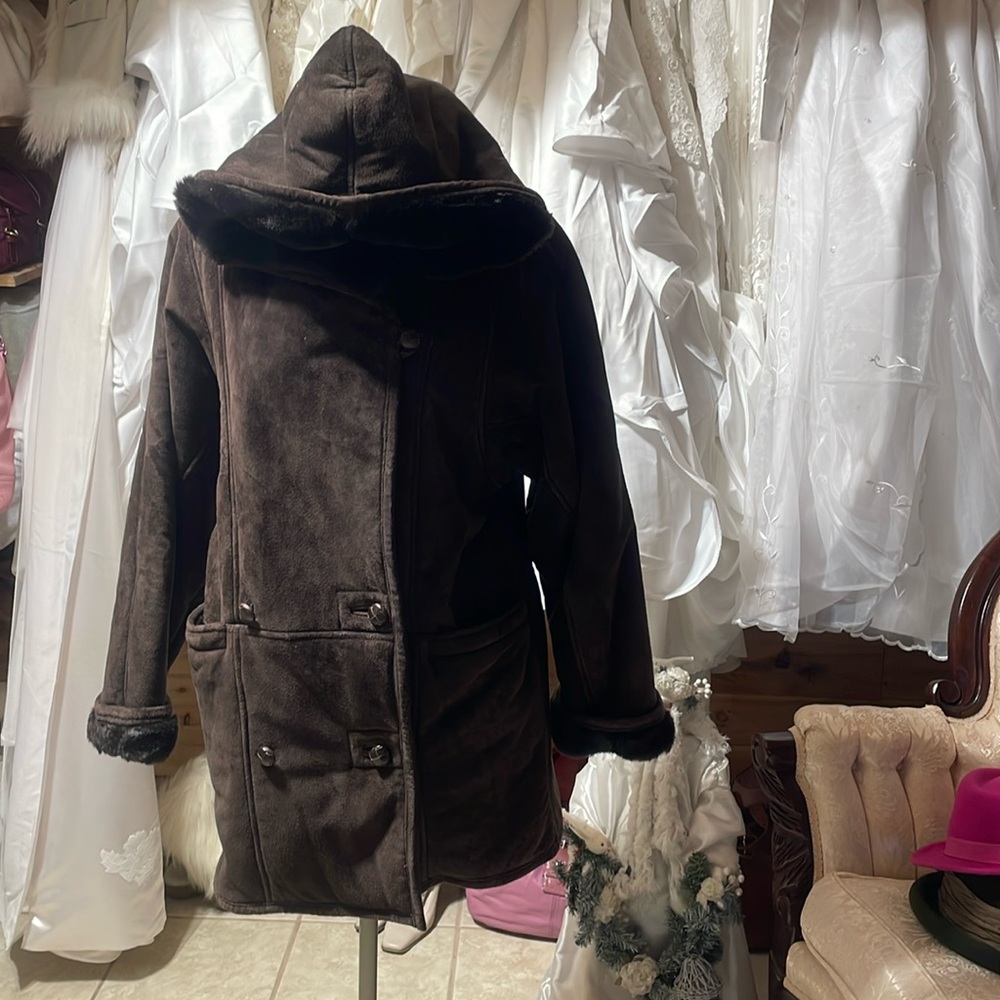 EMC suede/faux fur lined hooded coat